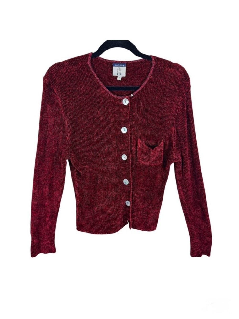Cousin Johnny Red Black Heather‎ Plush Long Sleeve Button Up Cardigan Size L
